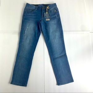 NWT Democracy Jeans “Ab” Solution Distressed Patriot Straight Leg, Size 4P, 10P